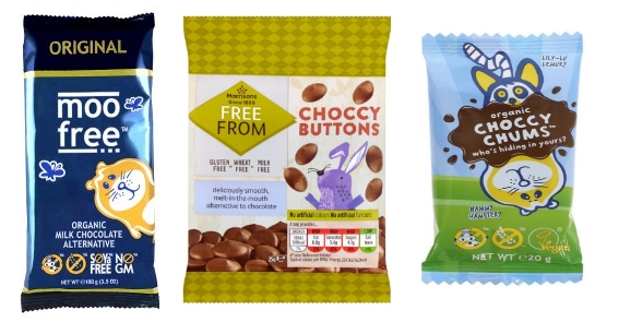 Moo Free Original Milk Chocolate, Moos’ Choccy Chums and Morrison’s Free From Choccy Buttons