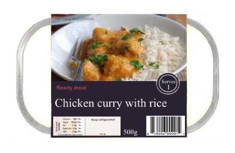 Chicken curry with rice - ready meal - 500g nutritional information