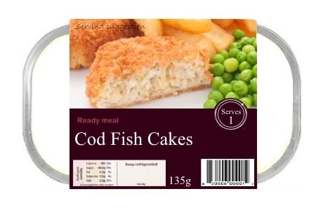 Cod fish cakes - ready meal - 135g nutritional information