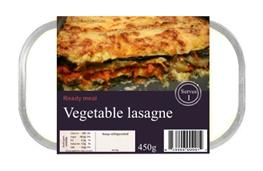 Vegetable lasagne - ready meal - 450g nutritional information