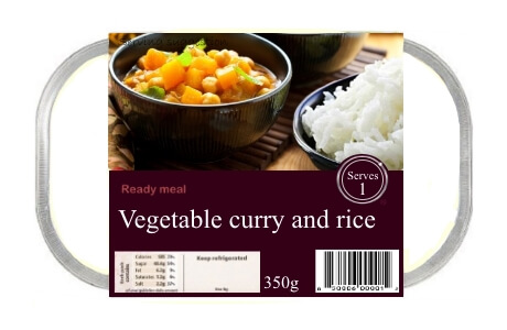 Vegetable curry and rice - ready meal nutritional information
