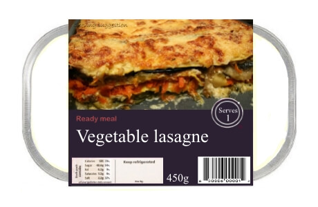 Vegetable lasagne - ready meal - 450g nutritional information