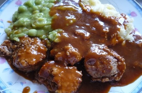 Faggots, mash and mushy peas recipe