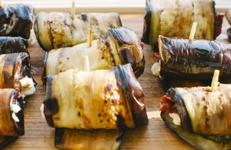 Griddled aubergine parcels with pesto recipe