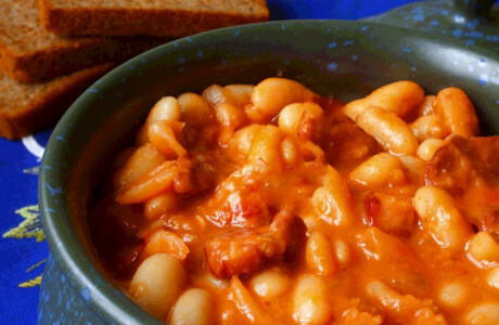 Homemade baked beans with sausages recipe