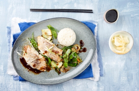 Japanese style halibut with pak choi recipe