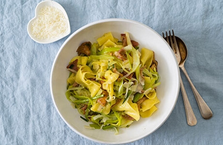 Leek wild mushroom and Parmesan pappardelle recipe