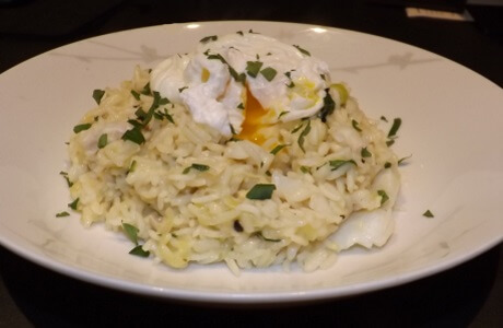 Smoked haddock and poached egg risotto recipe