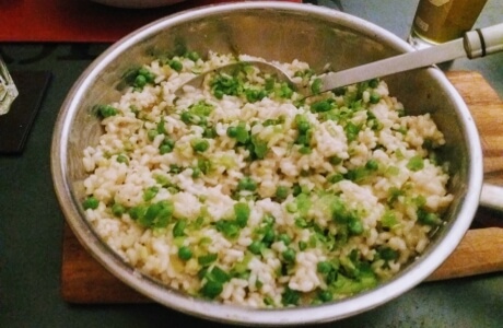 Spring onion, pea and truffle risotto recipe