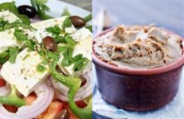Greek salad & chicken liver pate recipe