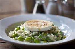 Pea, broad bean and goats cheese risotto recipe