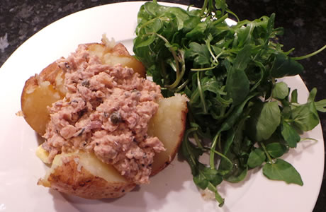 Tinned salmon, watercress and baked potato recipe